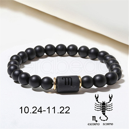 12 Constellations Theme Frosted Black Stone Round Beaded Stretch Bracelets for Women Men WG3EE4F-11-1
