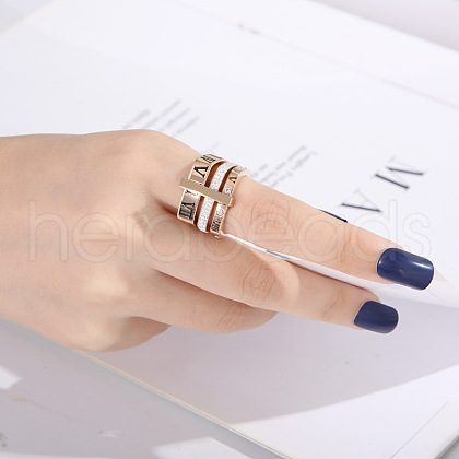 Roman Numerals 304 Stainless Steel & Crystal Rhinestone Finger Rings FS-WGD9A22-33-1