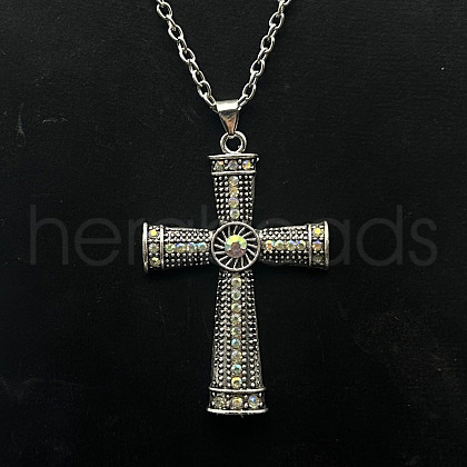 Alloy Rhinestone Cross Pendant Necklaces NX3454-1-1