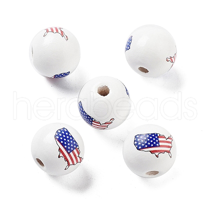 Independence Day Theme Wood European Beads WOOD-M011-07G-1