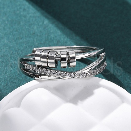 Brass Micro Pave Clear Cubic Zirconia Finger Rings for Women Ease Anxiety RJEW-S624-05P-03-1
