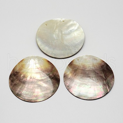 Flat Round Black Lip Shell Big Pendants SSHEL-M010-05-1