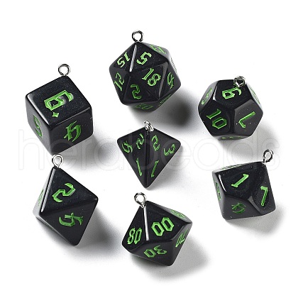 7 Styles Opaque Resin Polyhedral Dice Pendants Set RESI-A029-01B-1