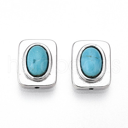 Brass Pave Synthetic Turquoise Beads KK-N258-14P-1