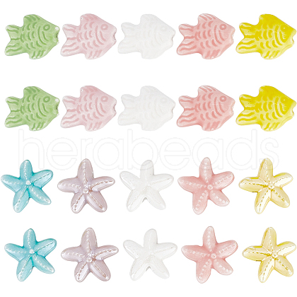 SUNNYCLUE 20Pcs 10 Style Ocean Theme Handmade Porcelain Beads PORC-SC0001-06-1