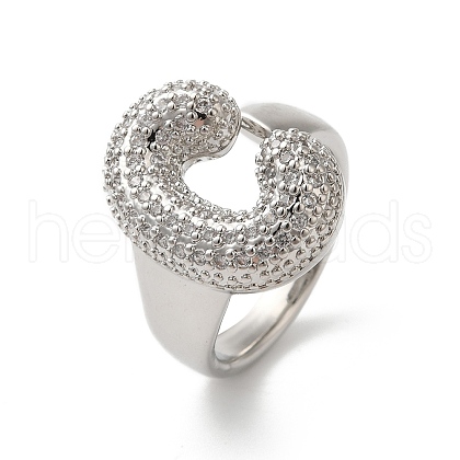Letter Brass Micro Pave Clear Cubic Zirconia Open Cuff Ring for Women RJEW-N046-03C-P-1