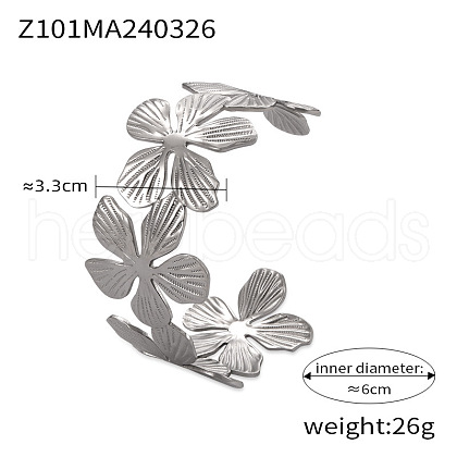 Floral 304 Stainless Steel Cuff Bangles for Women FS-WG30B71-04-1