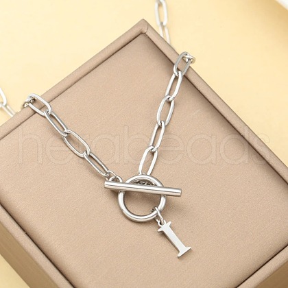 Stainless Steel Paperclip Chain Initial Necklaces with OT Clasps WGD6039-09-1