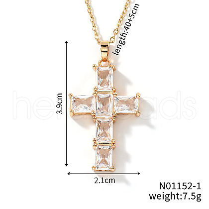 Brass Shiny Clear Cubic Zirconia Cross Pendant Necklaces Fashionable and Versatile NZ6047-1-1