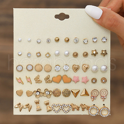 30Pairs Alloy & Plastic Imitation Pearl & Rhinestone Stud Earring Sets WGF62EF-07-1
