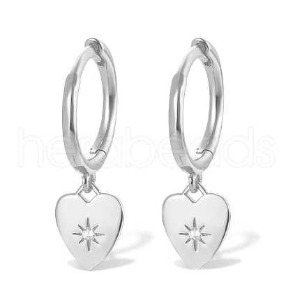 925 Sterling Silver Clear Cubic Zirconia Heart Hoop Earrings MG6658-6-1