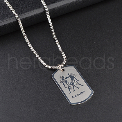 Rectangle with Constellation Alloy Pendant 316L Surgical Stainless Steel Chain Necklaces WG3A89F-04-1