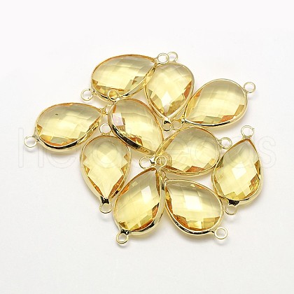Golden Tone Brass Glass Teardrop Links connectors GLAA-J010A-HF18-G-1
