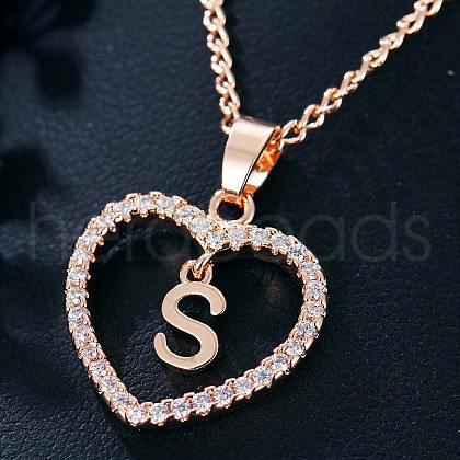 Heart Brass Micro Pave Clear Cubic Zirconia Pendant Necklaces WGA8162-24-1