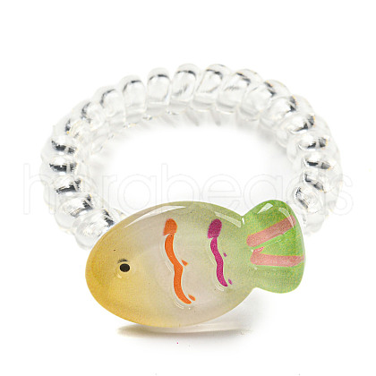 Summer Fish Resin Telephone Line Wire Elastic Hair Ties AJEW-U004-02C-1