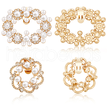 4Pcs 2 Styles Flower/Oval Alloy Rhinestone Detachable Shoe Buckle Clips FIND-FG0003-15-1