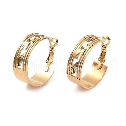 Hollow Leaf 304 Stainless Steel Hoop Earrings for Women EJEW-K278-22G-1