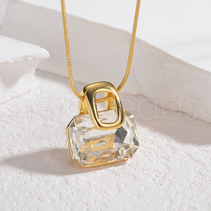 304 Stainless Steel Pave Clear Cubic Zirconia Handbag Pendant Necklaces for Women NJEW-V008-02G-1