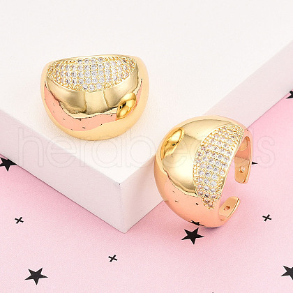 Brass Micro Pave Clear Cubic Zirconia Cuff Rings for Women KK-T074-08G-1