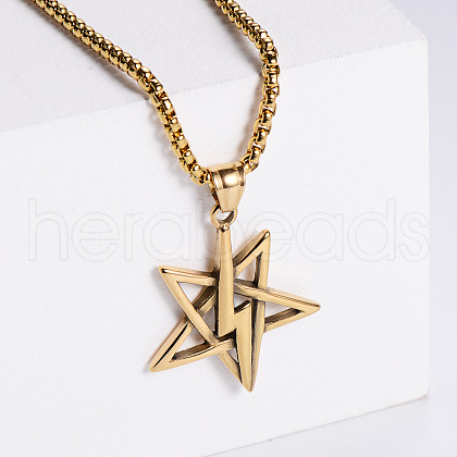 Vintage Stainless Steel Pentagram Lightning Bolt Pendant Necklaces for Men DL4336-3-1