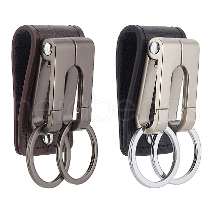 ANATTASOUL 2Pcs 2 Colors Men Cowhide Leather Belt Loop Keychain KEYC-AN0001-01-1