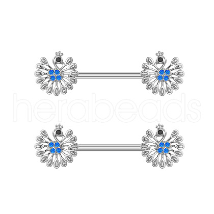 304 Stainless Steel Micro Pave Royal Blue Cubic Zirconia Nipple Rings WGA4B87-01-1