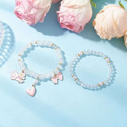 2Pcs 2 Styles Glass Round Beads Stretch Bracelets BJEW-JB11868-1