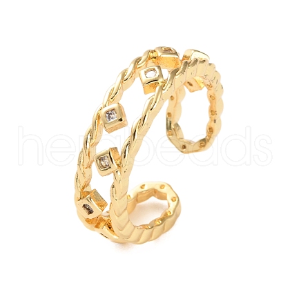 Rack Plating Brass Micro Pave Cubic Zirconia Open Cuff Rings for Women RJEW-U026-04G-04-1
