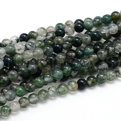 Natural Moss Agate Round Bead Strands G-J303-07-8mm-1