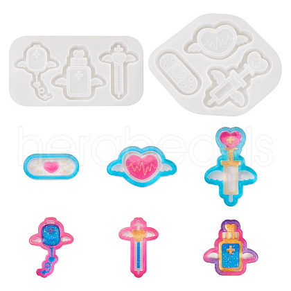  2Pcs 2 Style Medical Theme DIY Pendant Silicone Molds DIY-TA0005-23-1