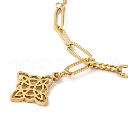 304 Stainless Steel Pendant Necklaces with Paperclip Chains NJEW-P283-01G-1