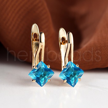 Rhombus Brass Micro Pave Cubic Zirconia Hoop Earrings WGBCF32-01-1