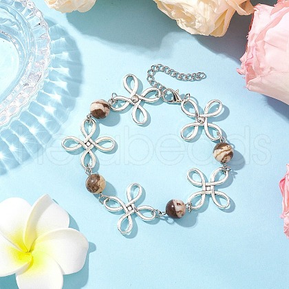 Alloy Natural Zebra Jasper Link Bracelets for Women BJEW-JB11684-04-1