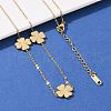 304 Stainless Steel Clover Link Chain Long Necklaces NJEW-V001-01G-3