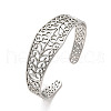 Hollow Out 304 Stainless Steel Flower Pattern Cuff Bangles BJEW-G694-06P-1