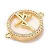 Rack Plating Brass Micro Pave Clear Cubic Zirconia Spanish Faith Cross Connector Charms KK-L220-003G-03-2