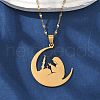 304 Stainless Steel Moon with Woman Pendant Necklaces for Ramadan & Eid Mubarak NJEW-D318-02G-1