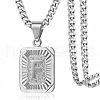 Rectangle with Letter Pattern 304 Stainless Steel Pendant Necklaces FS-WGFC766-02-1