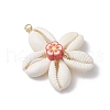 Natural Cowrie Shell & Handmade Polymer Clay Flower Pendants PALLOY-JF03843-4