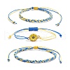 3Pcs 3 Style Waxed Polyester Braided Bead Bracelets Set with Sunflower Link BJEW-JB07517-1