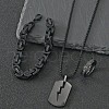 304 Stainless Steel Chain Bracelets & Rectangle Pendant Necklaces & Rings for Men FS-WGDB989-01-1