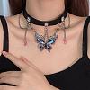 Butterfly Alloy & Colorful Glass Black Imitation Leather Cord Adjustable Choker Necklaces for Women FS-WGBC09D-01-2