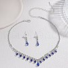 Teardrop Alloy Rhinestone Pendant Necklace & Stud Earring FS-WG7372C-01-3