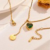 304 Stainless Steel Emerald Rhinestone Heart Slider Lariat Necklaces for Women FS-WGF69E1-01-4