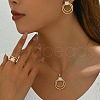 Rectangle & Ring 304 Stainless Steel with Crystal Rhinestone Pendant Necklace & Stud Earring & Ring FS-WGD6262-01-2
