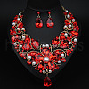 Teardrop Alloy Rhinestone Pendant Necklaces & Stud Earrings Sets for Women WG498A8-01-1