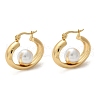 304 Stainless Steel & ABS Plastic Imitation Pearl Huggie Hoop Earrings EJEW-S253-24G-4