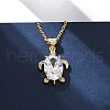 Brass Pave Clear Cubic Zirconia Sea Animal Pendant Necklaces NJEW-L184-02A-G-1