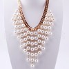Alloy & Plastic Imitation Pearl Round Beaded Tassel Bib Necklaces for Women FS-WG430C8-01-1