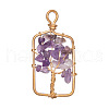 Natural Amethyst Chip Copper Wire Wrapped Pendants PW-WG397E3-01-1
